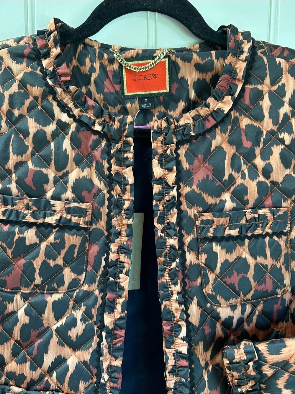 J.Crew Quilted Lady Jacket in Leopard Print NWT